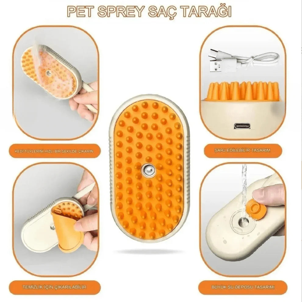 PatiBrush 2'si 1 Arada Buharlı Kedi ve Köpek Fırçası
