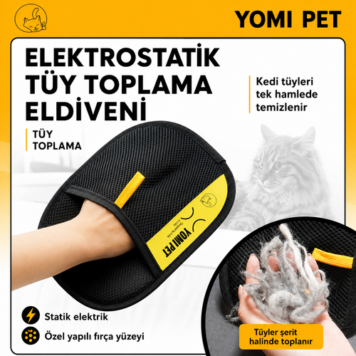 YOMI PET Toplayıcı Eldiven - Kedi & Köpek Tüyü Temizleyici