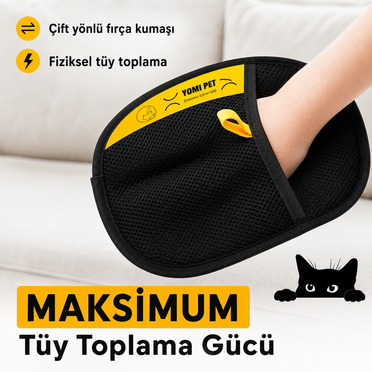 YOMI PET Toplayıcı Eldiven - Kedi & Köpek Tüyü Temizleyici
