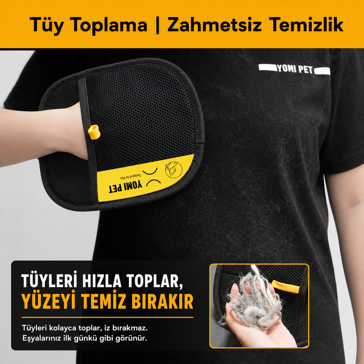 YOMI PET Toplayıcı Eldiven - Kedi & Köpek Tüyü Temizleyici