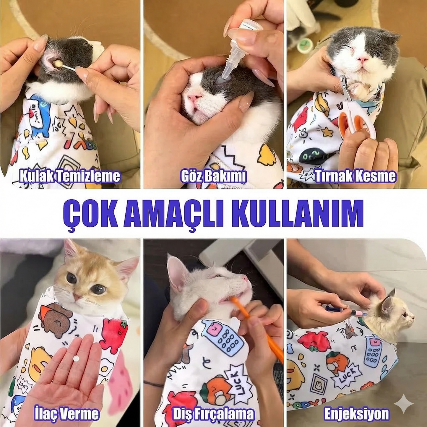 PatiWrap Kendinden Yapışkanlı Kedi Bakım ve Sakinleştirici Kundağı