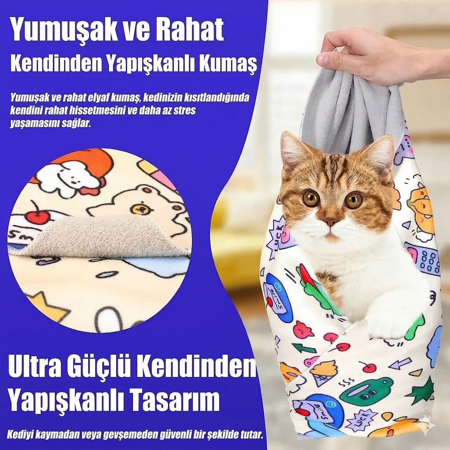 PatiWrap Kendinden Yapışkanlı Kedi Bakım ve Sakinleştirici Kundağı