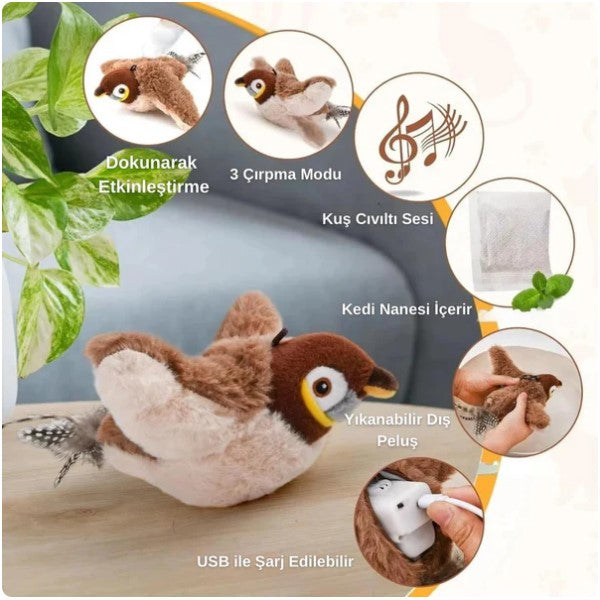 PatiBird - Çırpınan ve Sesli Akıllı Kedi Oyuncağı