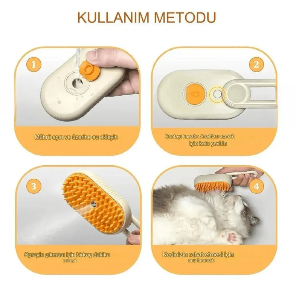 PatiBrush 2'si 1 Arada Buharlı Kedi ve Köpek Fırçası