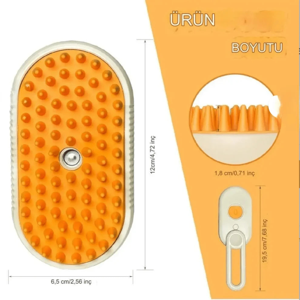 PatiBrush 2'si 1 Arada Buharlı Kedi ve Köpek Fırçası